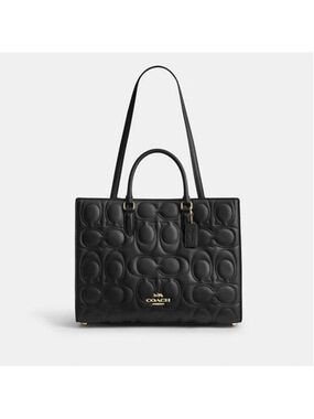 NEW Coach Maggie Tote Black Signature Embossed Leather Bag CY672 NWT
